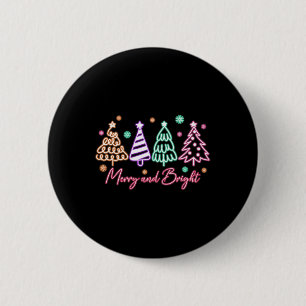 Merry And Bright Tree Neon Christmas  6 Cm Round Badge