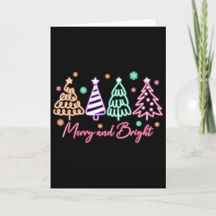 Merry And Bright Tree Neon Christmas  Card