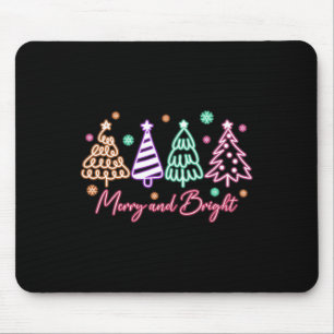 Merry And Bright Tree Neon Christmas  Mouse Pad