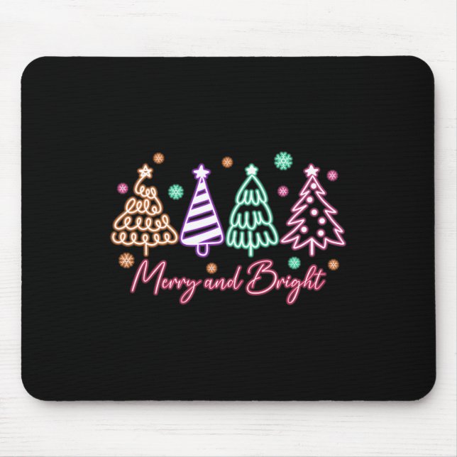 Merry And Bright Tree Neon Christmas  Mouse Pad (Front)