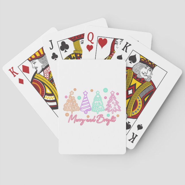 Merry and Bright Tree Neon Christmas Playing Cards (Back)