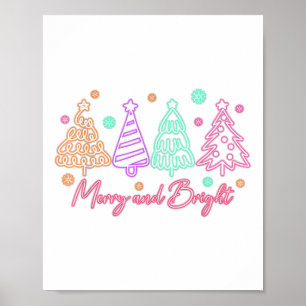 Merry and Bright Tree Neon Christmas Poster