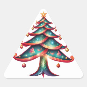 Merry and Bright Tree Triangle Sticker