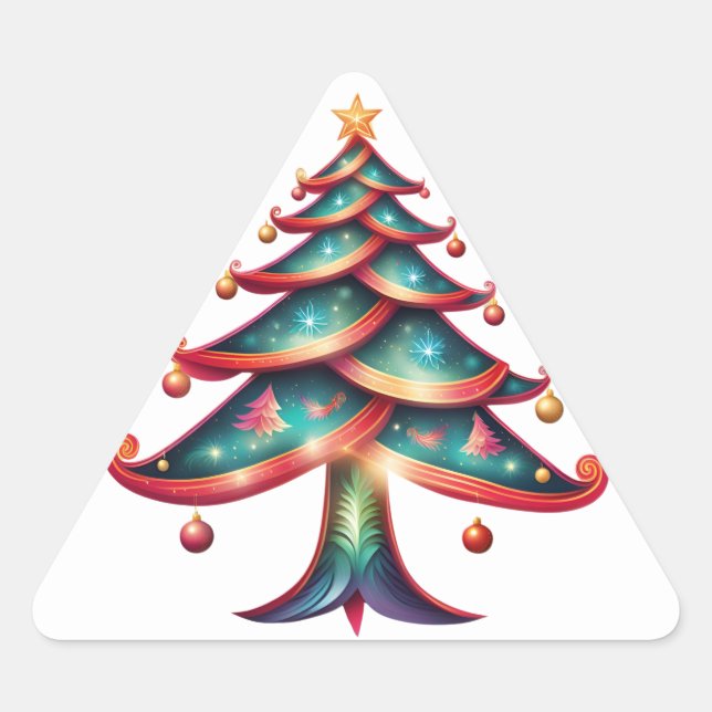 Merry and Bright Tree Triangle Sticker (Front)
