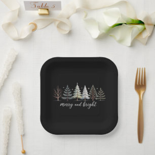 Merry and Bright Trees Christmas Holiday Winter Paper Plate