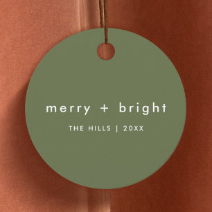 Merry and Bright   Trendy Moss Green Christmas Favour Tags