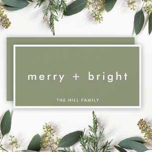 Merry and Bright   Trendy Moss Green Christmas Holiday Card