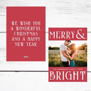 Merry And Bright Trendy Retro Photo Christmas Holiday Card