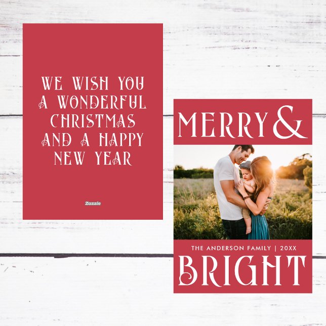 Merry And Bright Trendy Retro Photo Christmas Holiday Card (Creator Uploaded)