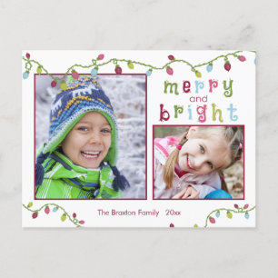 Merry and Bright, Two Photos, Multi-Colour Holiday Postcard