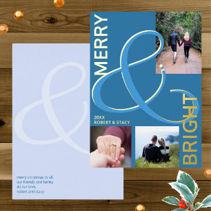 Merry And Bright Typography 3 Photo Blue Gold