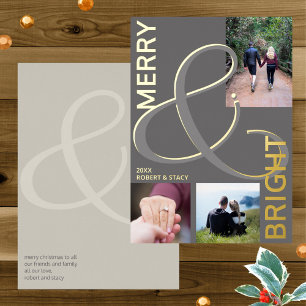 Merry And Bright Typography 3 Photo Grey Gold