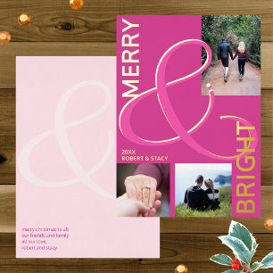 Merry And Bright Typography 3 Photo Pink Gold