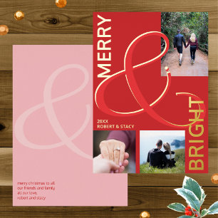 Merry And Bright Typography 3 Photo Red Gold