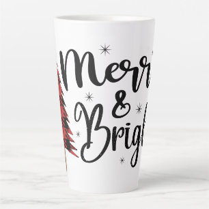 Merry and Bright Typography Buffalo Plaid Tree Latte Mug