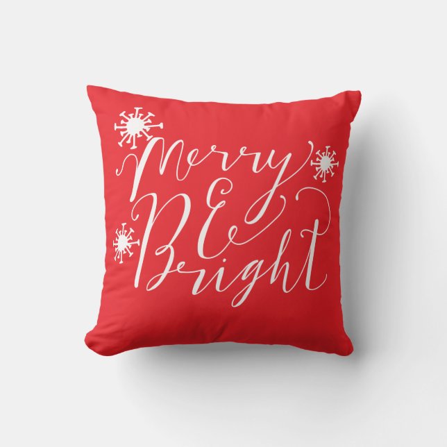 Merry and Bright Typography Christmas Cushion (Front)