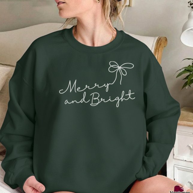 Merry and Bright Typography Christmas Holiday  Sweatshirt (Merry and Bright Typography Christmas Holiday Sweatshirt)