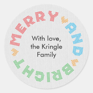 Merry And Bright Typography Christmas Wreath Classic Round Sticker