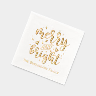 Merry and Bright Typography Family Name Foil Napkins