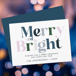 Merry And Bright Typography Modern Christmas Holiday Card