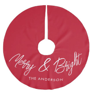 Merry and Bright Typography Script Red  Brushed Polyester Tree Skirt