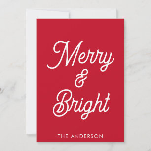 Merry and Bright Typography Script Red Christmas Holiday Card