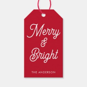 Merry and Bright Typography Script Red  Gift Tags