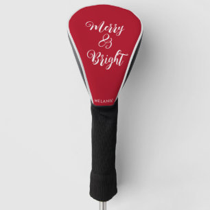 Merry and Bright Typography Script Red Golf Head Cover