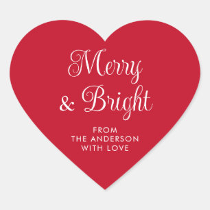 Merry and Bright Typography Script Red Heart Sticker