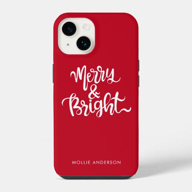 Merry and Bright Typography Script Red   iPhone Case (Back)