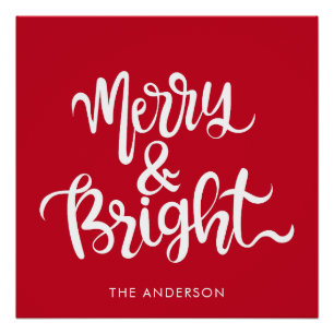 Merry and Bright Typography Script Red  Poster