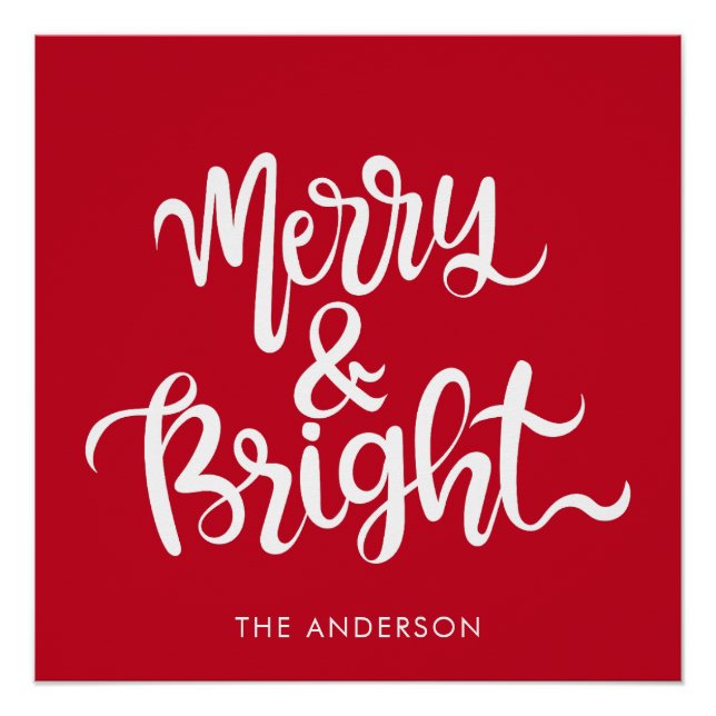 Merry and Bright Typography Script Red  Poster (Front)