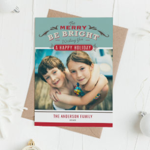 Merry and Bright Vintage Christmas Photo Holiday Card