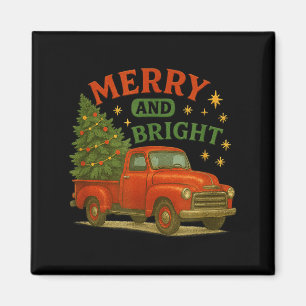 Merry And Bright Vintage Red Truck Christmas Magnet