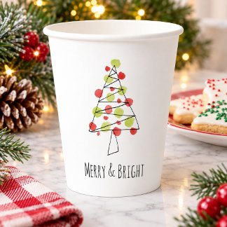 Merry and Bright Watercolor Christmas Tree Custom Paper Cups