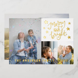Merry and Bright White Personalised 4 Photo Gold