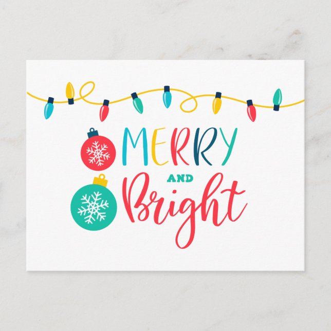Merry and Bright with a string of lights Postcard (Front)