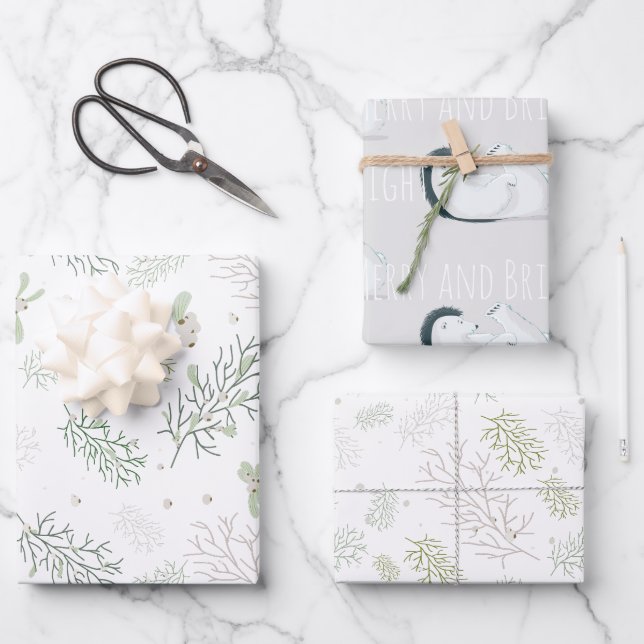 Merry and Bright with Mistletoe  Wrapping Paper Sheet (Front)
