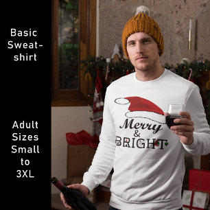 Merry and Bright with Santa Hat Christmas Sweatshirt
