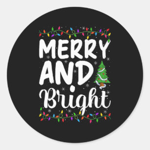 Merry And Bright Xmas Lights Decor Holiday Christm Classic Round Sticker