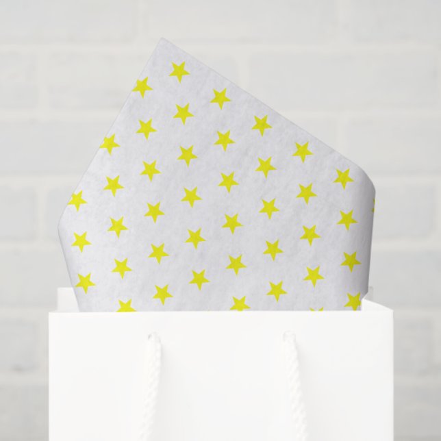 Merry and Bright Yellow Stars on White Holiday Tissue Paper (Gift Bag)