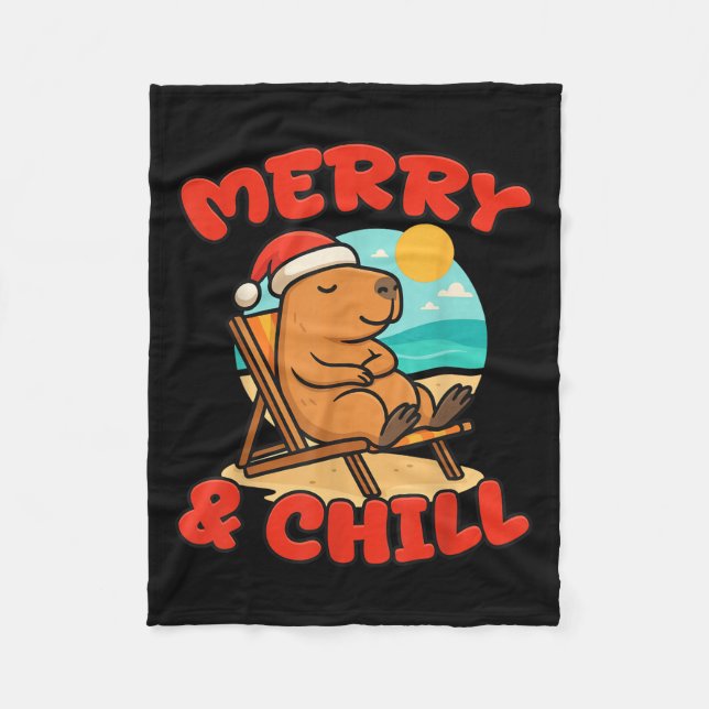 Merry And Chill Capybara _ Funny Cute Capybara San Fleece Blanket (Front)