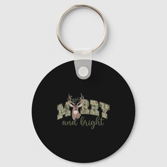 Merry And Christmas Bright Camouflage Reindeer Xma Key Ring (Front)