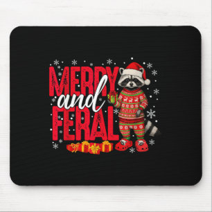 Merry And Christmas Feral Funny Raccoon Santa Hat  Mouse Pad