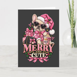 Merry And Cute French Bulldog Pink Christmas Bouje Card