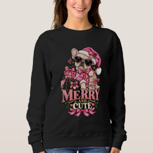 Merry And Cute French Bulldog Pink Christmas Bouje Sweatshirt