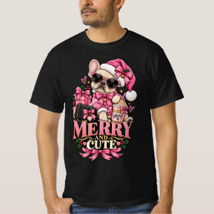 Merry And Cute French Bulldog Pink Christmas Bouje T-Shirt