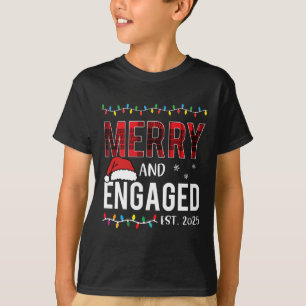 Merry And Engaged 2025 Red Plaid Matching Christma T-Shirt