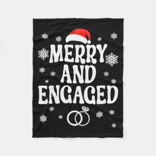 Merry And Engaged Couple Christmas Matching Pajama Fleece Blanket