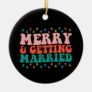Merry And Getting Married Couple Christmas Groovy Ceramic Tree Decoration